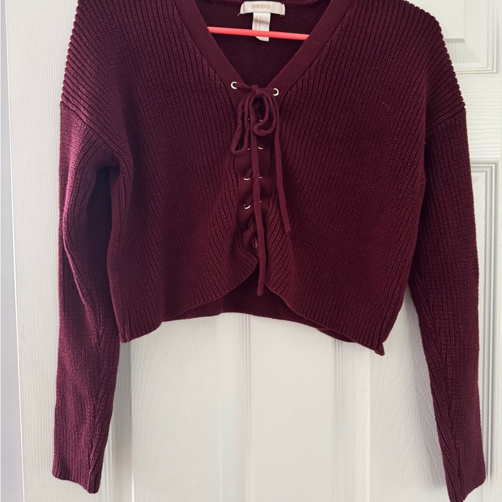 Forever 21 Burgundy Lace-Up Sweater